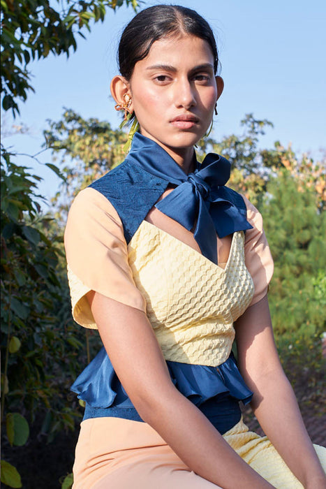 GINGHAM DOBBY SAILOR TIE-UP BLOUSE | Roze2.11