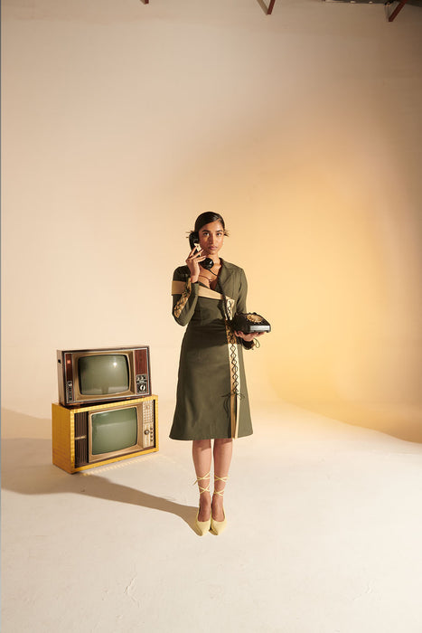 Lace-up detail dress