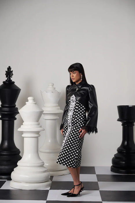 GRANDMASTER DRESS WITH EMBELLISHED CAPE