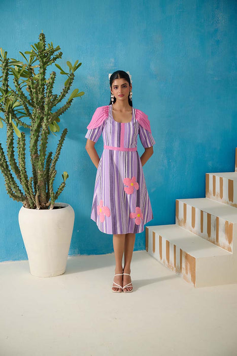 MORRISON PURPLE STRIPES EMBELLISHED DRESS