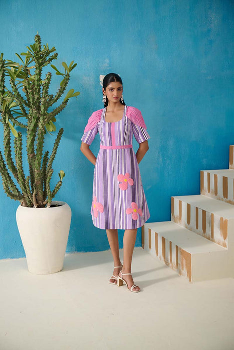 MORRISON PURPLE STRIPES EMBELLISHED DRESS