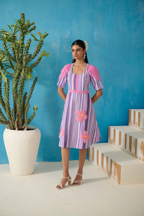 MORRISON PURPLE STRIPES EMBELLISHED DRESS