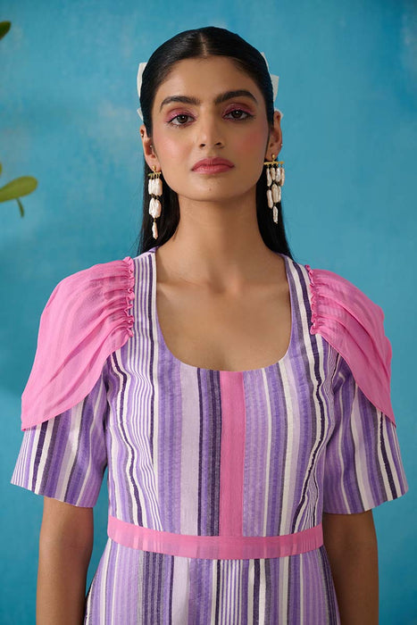 MORRISON PURPLE STRIPES EMBELLISHED DRESS