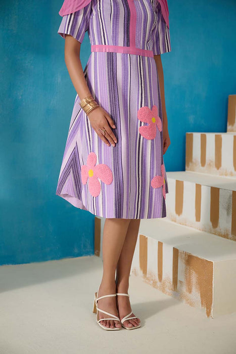 MORRISON PURPLE STRIPES EMBELLISHED DRESS