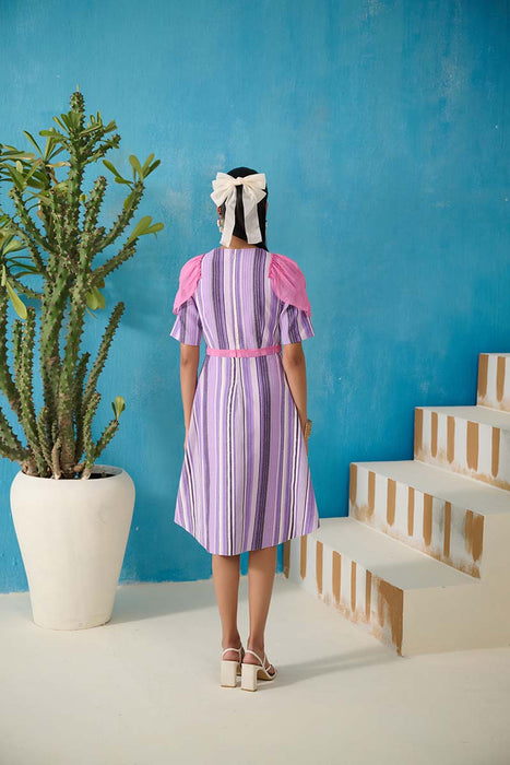 MORRISON PURPLE STRIPES EMBELLISHED DRESS