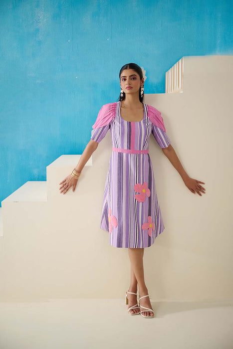 MORRISON PURPLE STRIPES EMBELLISHED DRESS