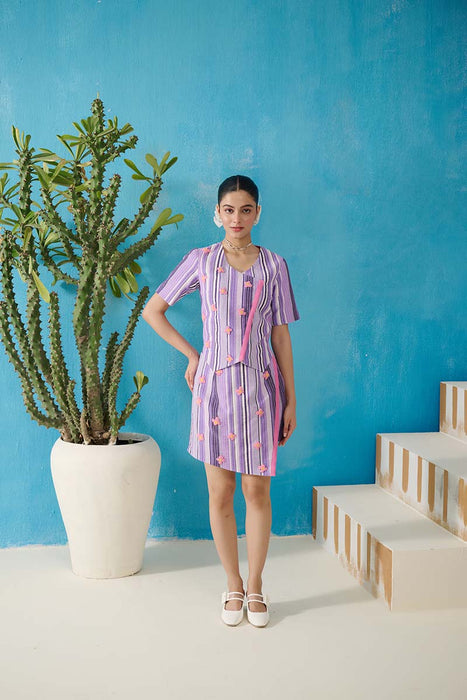 CRUZ PURPLE WAISTCOAT-SKORT EMBELLISHED COORD SET