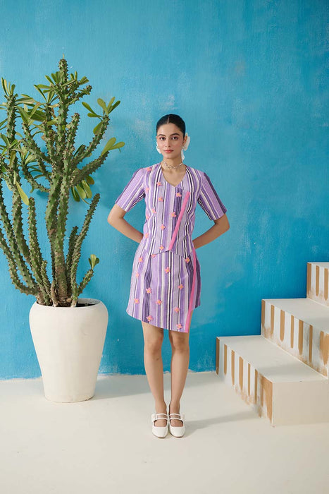 CRUZ PURPLE WAISTCOAT-SKORT EMBELLISHED COORD SET