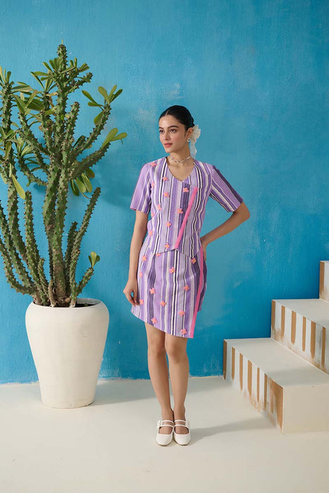 CRUZ PURPLE WAISTCOAT-SKORT EMBELLISHED COORD SET