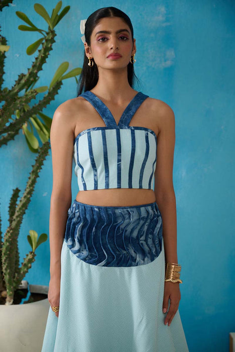 DAVIS DENIM GINGHAM DENIM CROP TOP