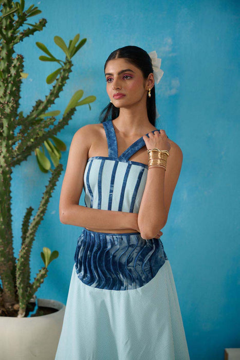 DAVIS DENIM GINGHAM DENIM CROP TOP