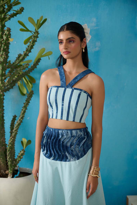 DAVIS DENIM GINGHAM DENIM CROP TOP